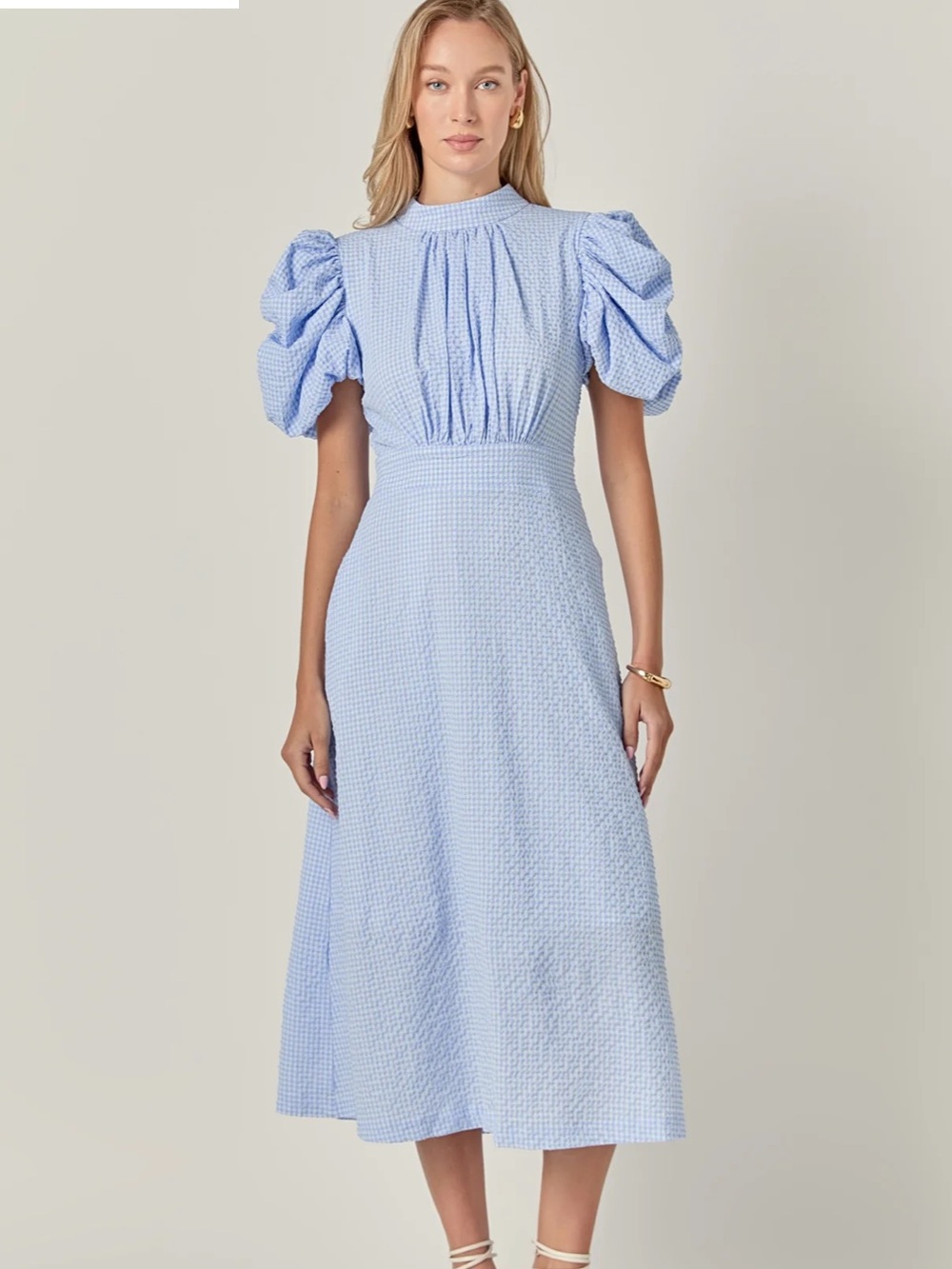 English Factory Gingham Charm Midi Dress – Powder Blue – NWOT